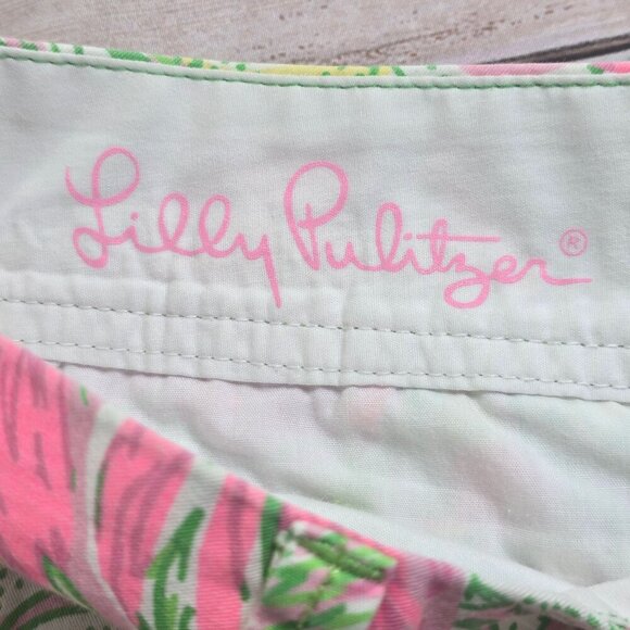 Lilly Pulitzer The Walsh Short Pink & Green Paisley Flamingo Print Womens Size 0 - Picture 5 of 8